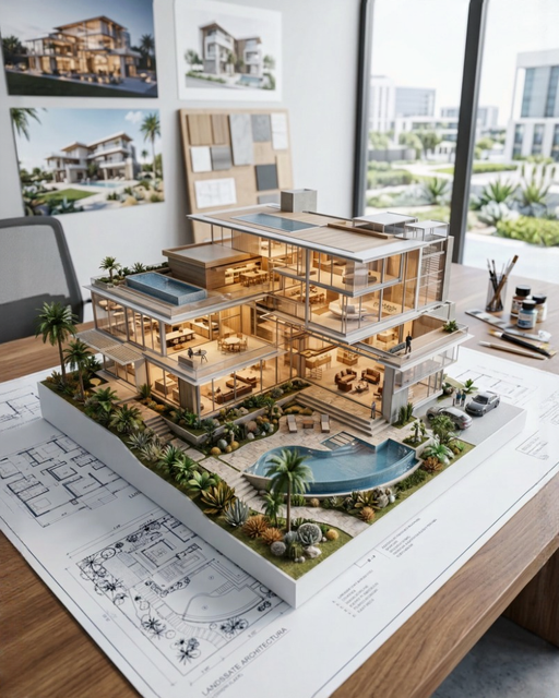 model showing a beautyfull glass house with garden